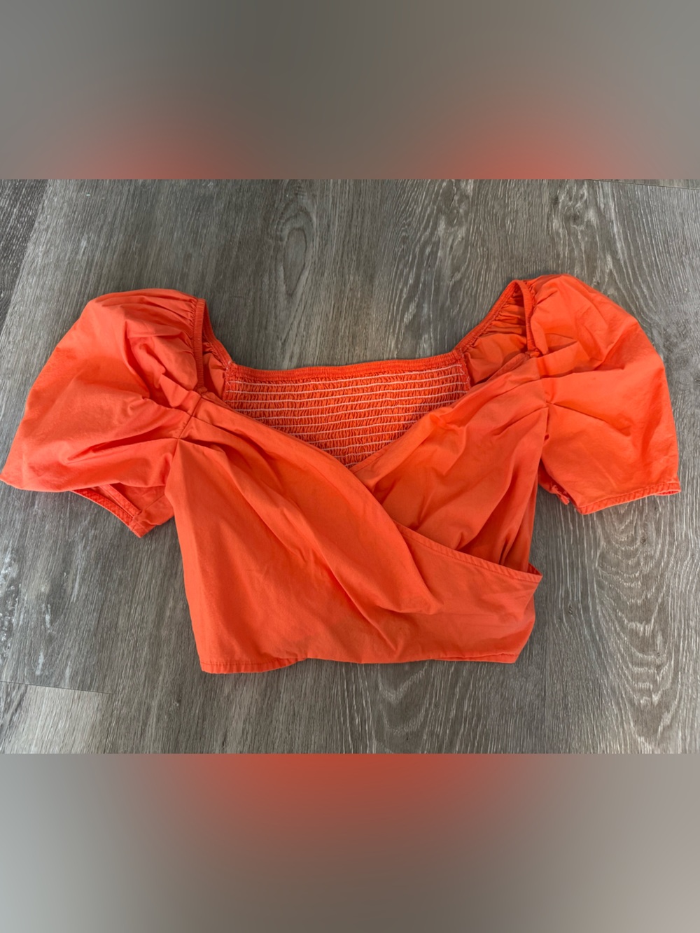 SHEIN Orange Puff Sleeve Wrap Crop Top